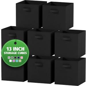 Fabric Storage Cubes for Cube Organizer - 8 Pack Heavy Duty Storage Bins - 13 Inch Cube Storage Bin, Use As A Clothes Storage Box In Closet, Baskets For Shelves or Cubbies Storage bins (Black)