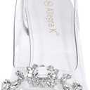 Allegra K Women's Clear Slingback Flower Rhinestone Peep Toe Silver Heels Sandals (9 M US)