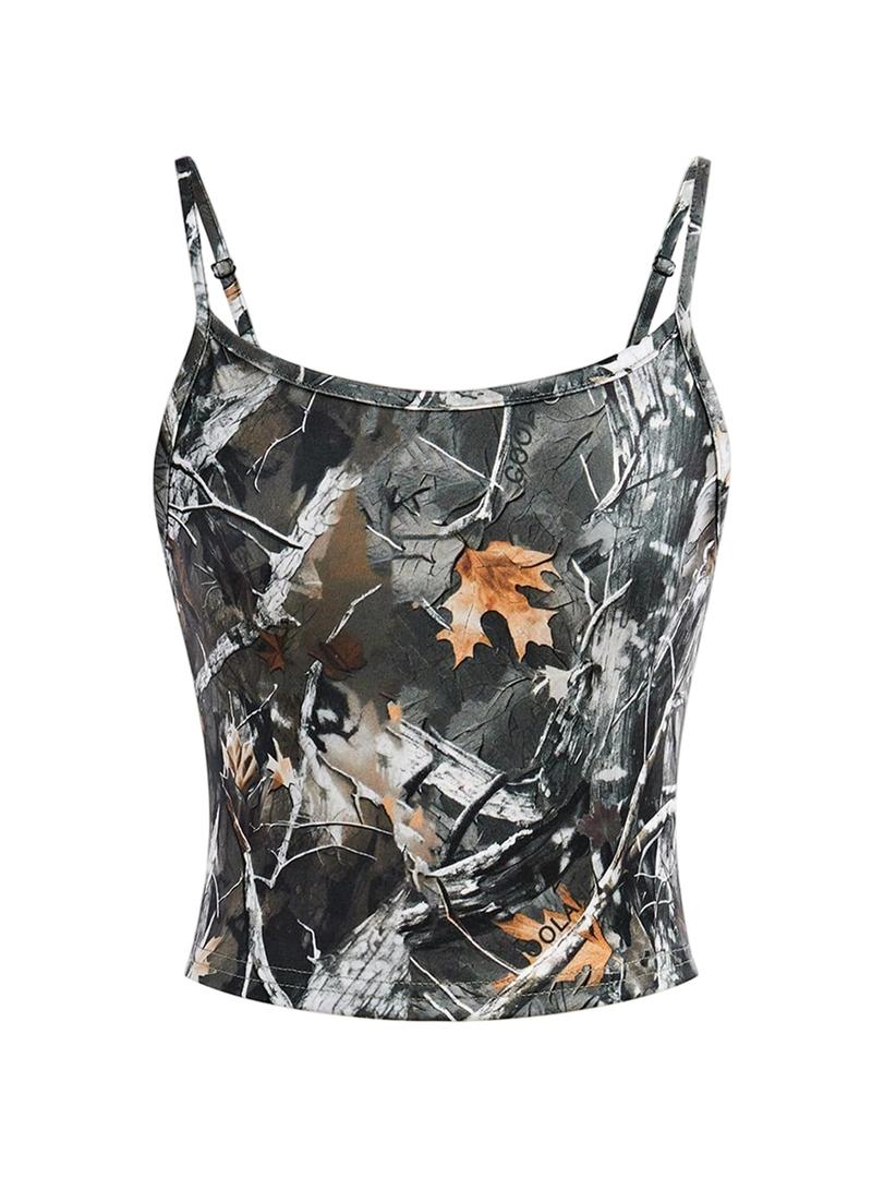 SOLY HUX Girl's Summer Camisole Tops Spaghetti Strap Boho Vacation Sleeveless Fitted Crop Vest Shirts Black Camo 10Y