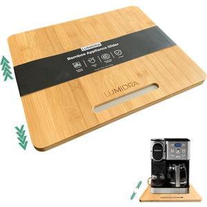 Bamboo Appliance Slider, Sliding Tray for Coffee Maker, Kitchen Countertop Appliance Rolling Tray with Rubber Wheels (Wide 14.2"W x 11.8"L)