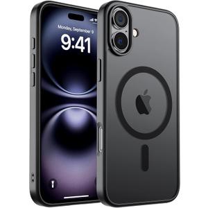 SUPFINE Magnetic for iPhone 16 Case (Compatible with MagSafe) (Military Grade Drop Protection) Translucent Matte Shockproof with Anti-Fingerprint Phone Cover,Black