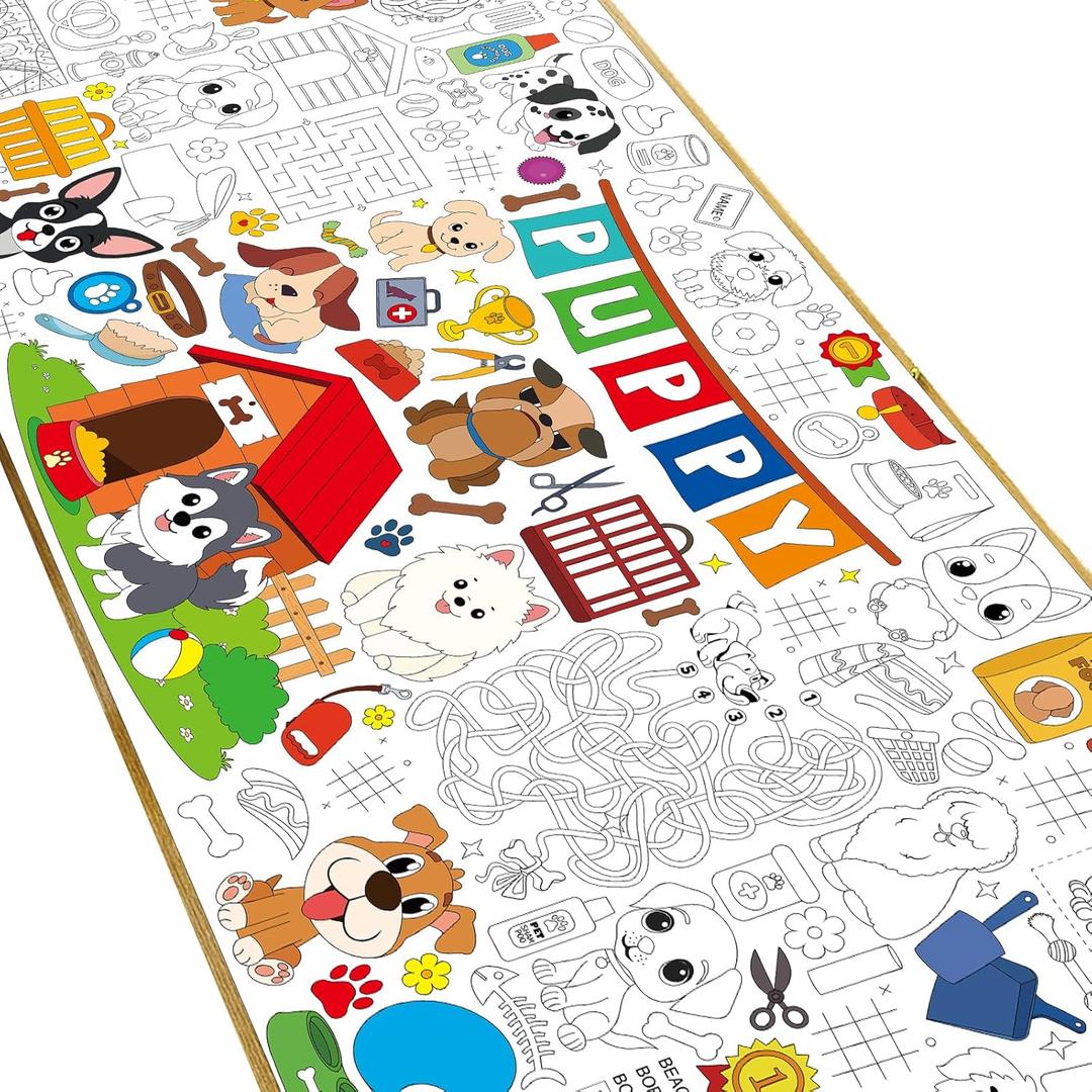 Naozinebi Puppy Giant Coloring Poster Large Paper Coloring Tablecloth DIY Dog Birthday Decorations Table Cover Drawing Pattern Filler Art Jumbo Dog Craft Colorings Mat Home Party Supplies