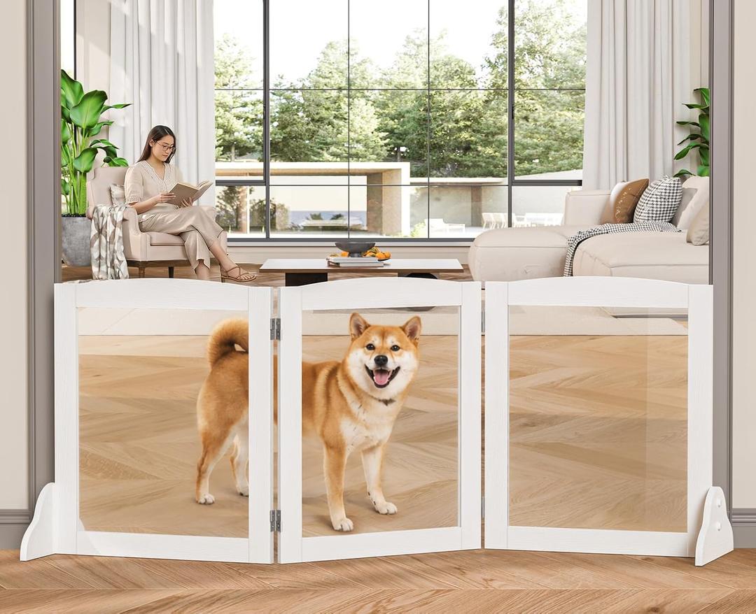 Snughome Clear Freestanding Dog Gate, 23.62" H Acrylic Pet Gate, 59.1" W