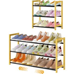 Expandable Shoe Rack for Closet,3 Tier Metal Shoes Shelf Organizer for Dorm,6-12 Pairs Small Standing Shoe Rack for Narrow Spaces,Entryway