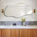 Irregular Wall Mirror, 47"x25" Asymmetrical Aesthetic Mirror with Metal Frame, Modern Organic Shaped Mirrors for Living Room Bedroom Hallway Entryway, Horizontal or Vertical Hanging