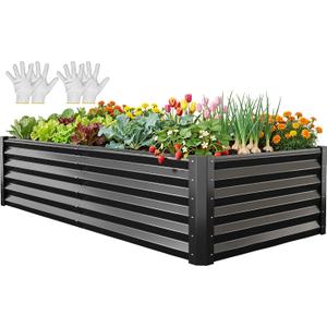 YITAHOME 6x3x1.5ft Large Raised Garden Bed Kit, Galvanized Metal Planter Box with Gloves, Support Rod, Outdoor Above Ground Planters for Plants, Vegetables, Flowers, Black