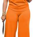 PINSV Lounge Sets For Women Casual 2 Piece Outfits Baggy Short Sleeve Top And Flare Pants Tracksuits, XL