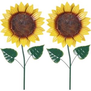 hogardeck Garden Decor for Outside, 2 Pack Sunflower Decorative Garden Stakes for Spring Outdoor Yard Decor, Metal Yard Art with Shaking Head for Garden Lawn Porch Decorations (Yellow,green)