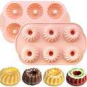 UOUYOO 2 Pcs Silicone Bundt Cake Pan Nonstick Mini Bundt Pans For Baking Cupcakes, Donuts, Chocolate Muffins, Brownies, Jelly