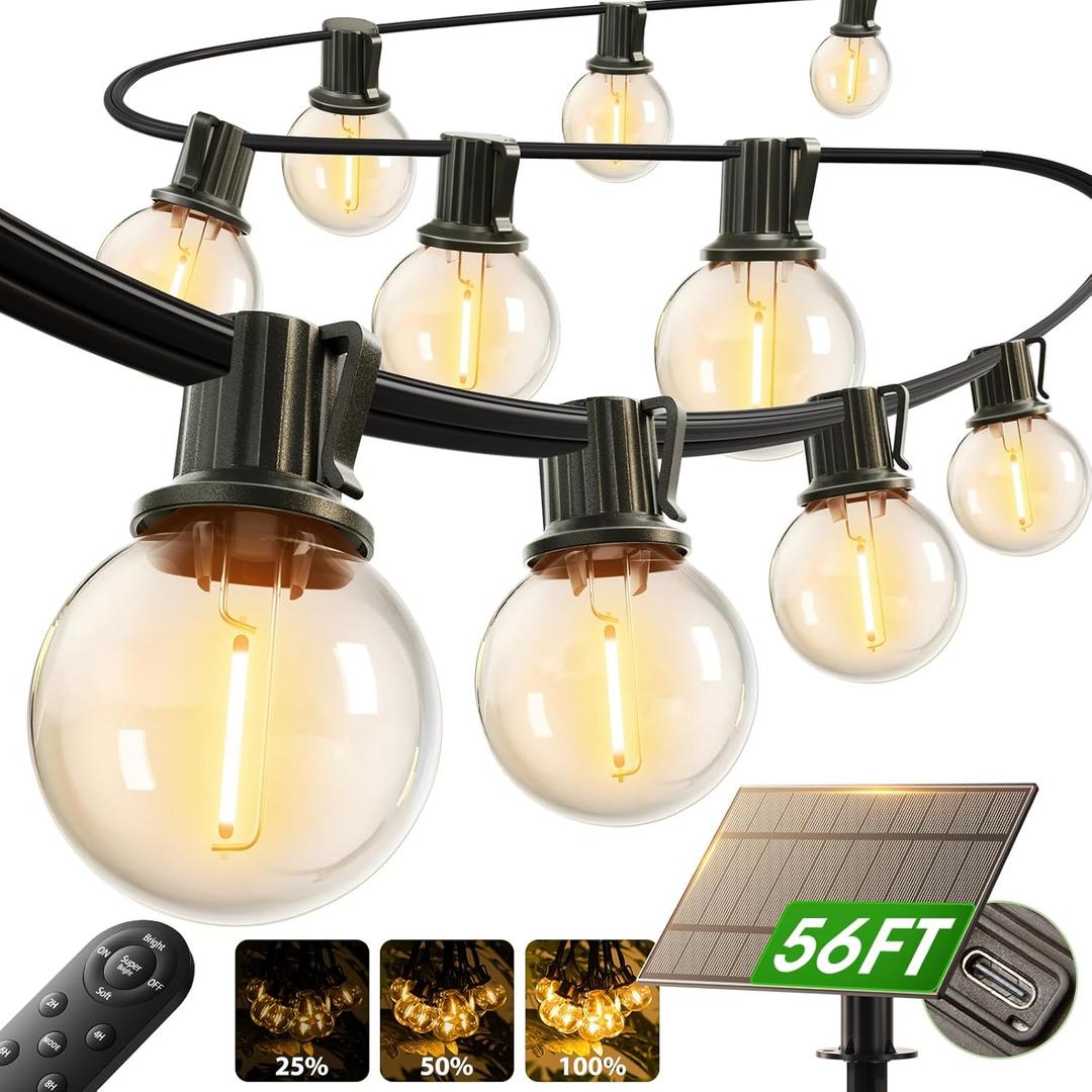 addlon 50FT Solar String Lights Outdoor Waterproof with Remote, G40 Globe Solar Patio Light with 27 LED Shatterproof Bulbs, 3 Modes, Dimmable Hanging for Outside Backyard Party