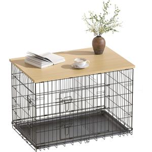 Piskyet Dog Crate Topper Wood Countertop for 48 42 36 30 24 inch Dog Cage, Dog Crate Cover,Dog Kennel Topper(Crate Not Include) (Original Wooden Color, for 48 Inch Crate)