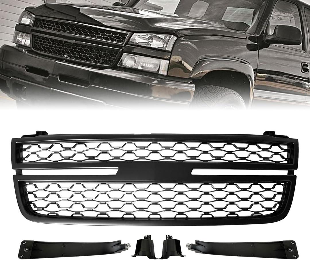 Front Upper Grille Grill For Chevy Silverado 1500 2500 HD 3500 Black Grill 2005-2007