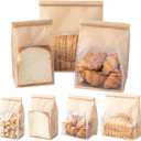 50 Pcs Bread Bags with Tin Tie, Loaf Bags Made Of Brown Cotton Paper, Storage Packing Bag with Clear Window for Bakery, Cafe, Homemade Bread, Mini Size 3.9 Inch