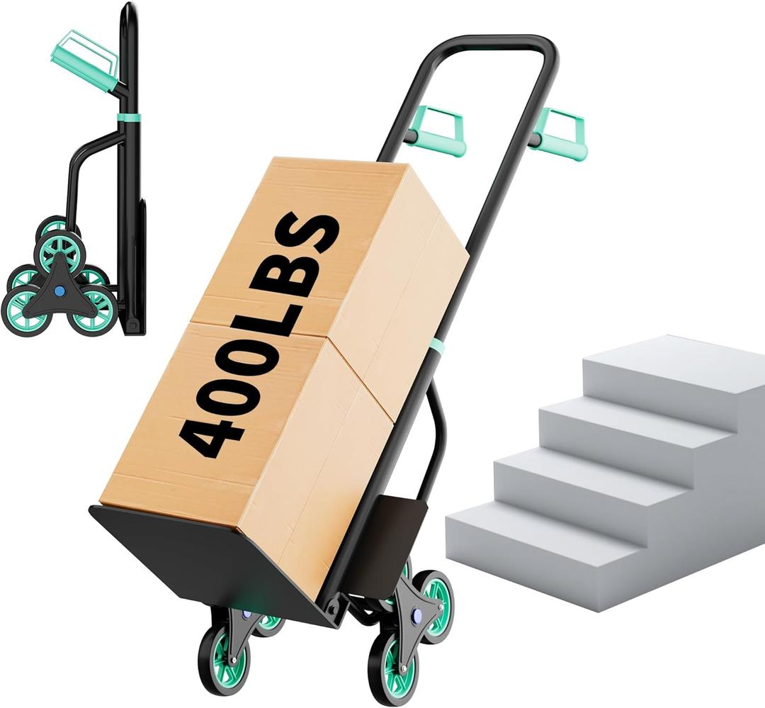 Stair Climbing Hand Truck, 440Lb Capacity, Heavy Duty Dolly Cart for Stairs with Six Wheels & Telescoping Handle, Folding Stair Climbing Trolley for Shopping Home Moving Warehouse (Green)