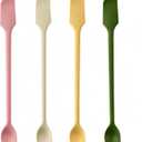 Long Dual-end Silicone Spatula, Stirring Spoon, Thin Curved End for Scraping, Slim Spoon End for Scooping and Mixing, 4 Pack