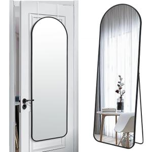 57x20 Door Hanging Full Length Mirror, Floor (Height 5.7ft just Body in1.3ft) Wall Mounted Metal Frame Arch Dressing Mirrors for Bedroom Bathroom Living Room 57 inch Black