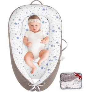 HKAI Baby Lounger  Soft Cotton Infant Floor Seat for Newborn to 24 Months, Portable Travel-Friendly Pillow for Boys & Girls (Grey Star)