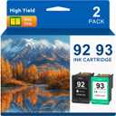 92 93 Ink Cartridges with Chip Replacement for HP 92 93 Ink Combo Pack C9362WN C9361WN 92XL 93XL Ink for Deskjet 5420 5440 5442 Photosmart C3180 C3140 C3100 PSC 1510 2525 Printers, 2-Pack C3180 Inks