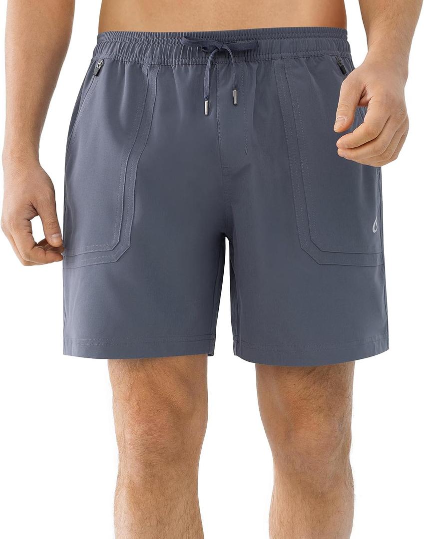 Cosmolle Men's 7" Quick Dry Stretch Hiking Shorts for Running Fishing and Outdoor Adventure with Multi Pockets (Gray, S)