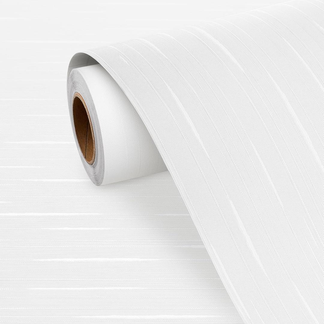 FunStick 24"x200" Textured Grasscloth White Peel and Stick Wallpaper for Bathroom Accent Wall Kitchen Cabinet Contact Paper Removable Paintable Vinyl White Wall Paper for Kids Room Living Room Shelves