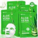 KONEUK 30 Pack Aloe Vera Hydrating Face Masks Skincare, Moisturizing & Soothing Sheet Face Mask for Skin Care, Bulk Aloe Face Masks for After Sun Care and Sunburn Relief
