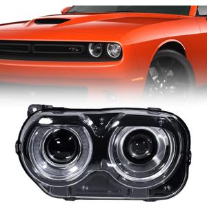Headlight Assembly Compatible with Dodge Challenger (Halogen Model) 2015 2016 2017 2018 2019 2020 2021 Headlamp with Black Housing Replacement Left Driver Side (LH) 68174065AG CH2502267