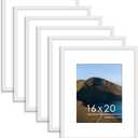 PEALSN 16x20 Picture Frame Set of 6, Display Pictures 11 x 14 with Mat or 16 x 20 without Mat for Wall Mounting Display, Poster Frames Collage for Wall Decor, White