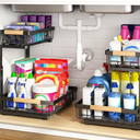 PXRACK Under Sink Organizer, Adjustable Height, 2 Tier Pull Out Under Cabinet Organizer, Slide Out Thickened Metal Under Sink Storage for Kitchen Bathroom Laundry Pantry Cabinet, Black, Large2Pack
