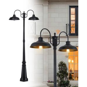 Dusk to Dawn Outdoor Lamp Post Light 2-Head, Outdoor Post Light Street Light Post for Outside with Sensor, Waterproof Black Farmhouse Pole Lighting Fixture for Backyard Garden Patio Driveway