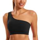 Smooth Sports Bras for Women One Shoulder Low Impact Asymmetrical Workout Tops Padded Yoga Bra Black, M