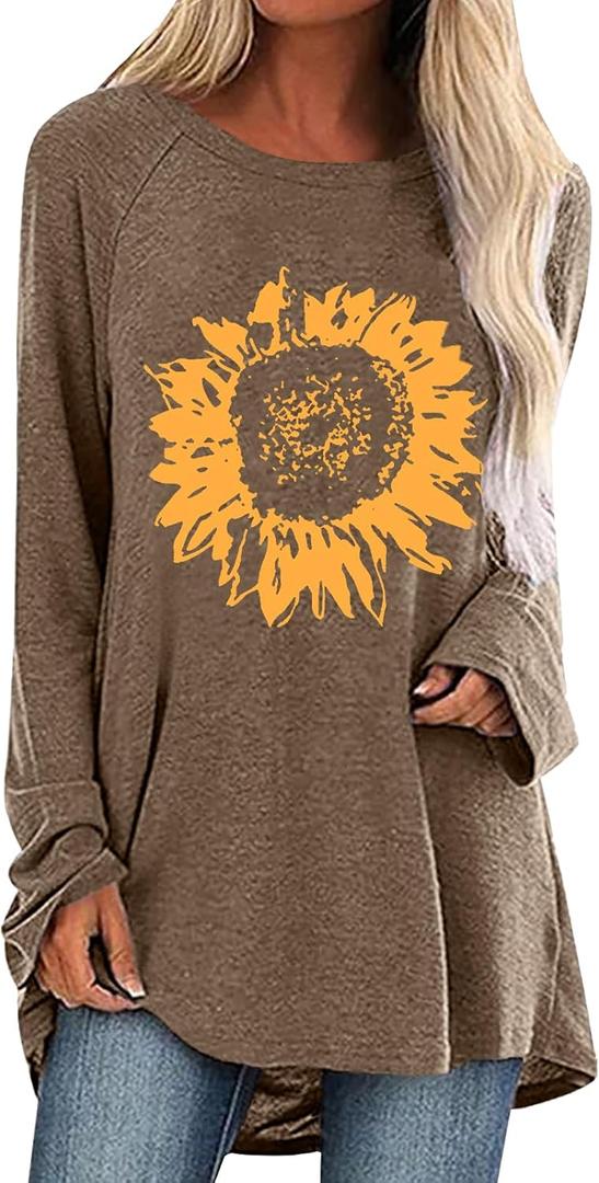 Locryz Women Tunic Tops for LeggingsGraphic Print Shirt Casual Long Sleeve Tunics Blouse (L)