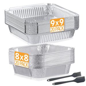 40 Pack Disposable Aluminum Pans 9x9 & 8x8 Inch Combo Set | 20pc 9x9 Inch & 20pc 8x8 Inch Square Aluminum Foil Pans for Oven, Roasting,Freezer Storage | No Lids Included | No-wash