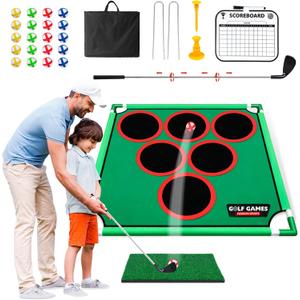 Battle Golf Game Play Set, Golf Chipping Cornhole Games for Adults with 20 Sticky Golf Balls, 6 Hole Covers, Golf Putting MatCarrying Bag, Indoor Outdoor Lawn Backyard Golf Gifts for MenKid