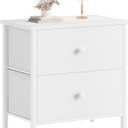 BOLUO White Nightstand 2 Drawer for Bedroom,Small Night Stand with Fabric Drawers End Table Modern (Medium 1 pc)