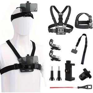 Mobile Phone Chest Strap Harness Mount Head Strap Holder Kit for VLOG/POV, Compatible with iPhone, Samsung, GoPro Hero 9, 8,7, 6, 5, 4, 3,2, 1, DJI Osmo,and Action Cameras