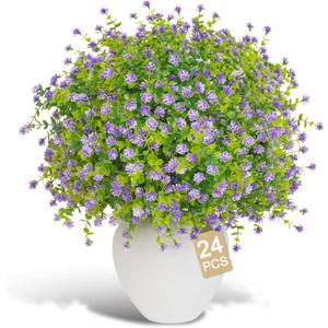 Artificial Flowers for Outdoors(24pac),Fake Plants,Fake Flowers,Artificial Plants & Flowers,Faux Flowers for for Front Porch Decor,uv Resistant Artificial Flowers (Purple)