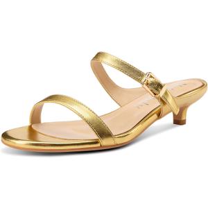 NobleOnly Two Strap Heeled Sandals for Women Kitten Heels Women Slip on Rounded Open Toe Sandals Dress Mules Sandals 1.4 Inches Heels