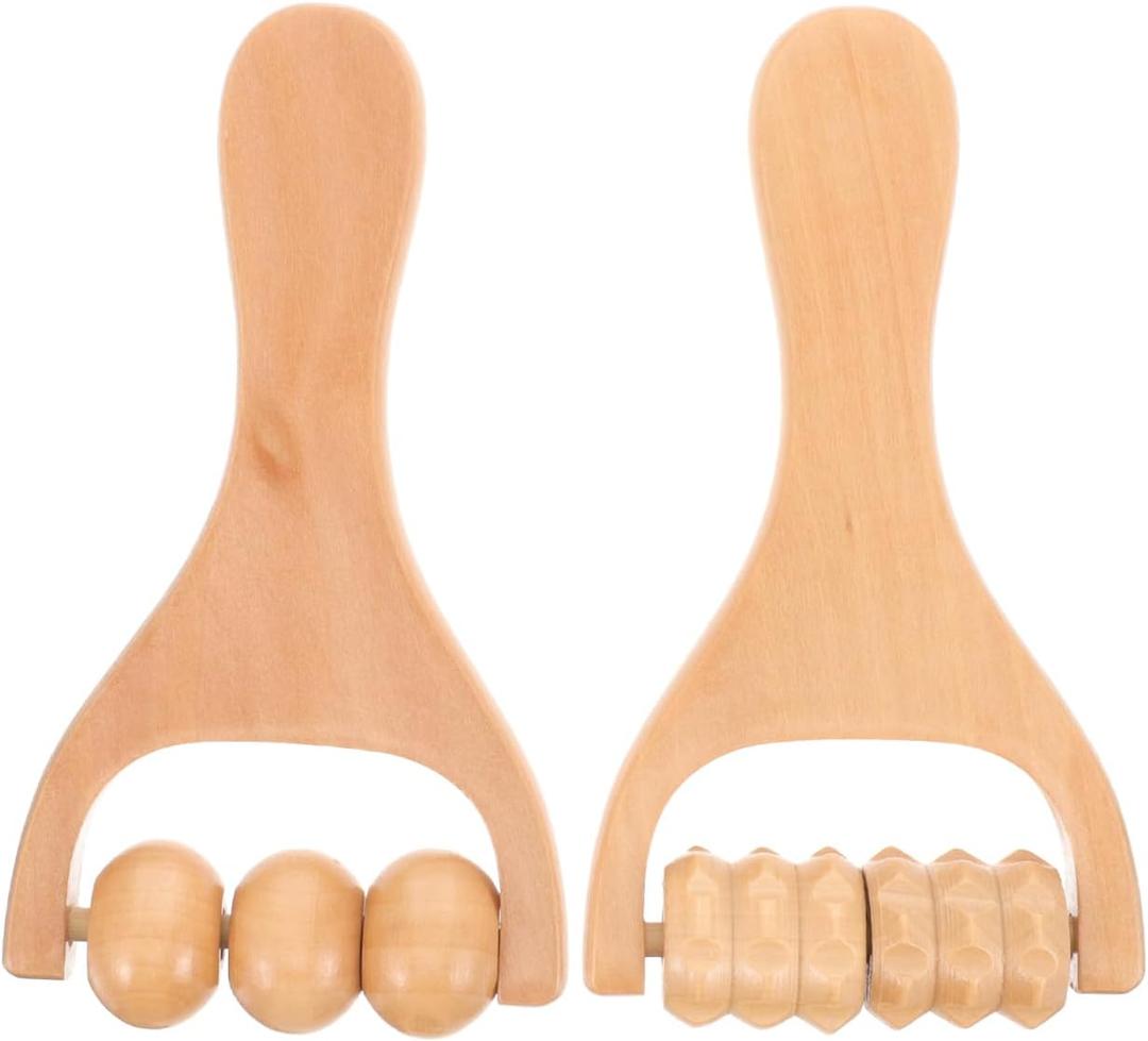 DOITOOL Wooden Foot Massager Roller Handheld Acupoint Massage Tool for Neck Shoulder Back Relief Portable Natural Wood 5.90X3.14X1.18 Inches