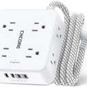 Surge Protector Power Strip - CHCORE 5Ft Braided Extension Cord with 8 Outlets with 4 USB (2 USB C) Charging Ports, Flat Plug Multi Plug Outlet Extender Charging Station for Home Office, ETL, White