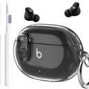 Beats Studio Buds/Studio Buds Plus Case Cover Clear 2021/2023 Men Lock Clip with Clean Kit, GARTOO Protective Case and Clean Pen Compatible with Beat Studio Bud Plus for Women Girls Kids Clear Black