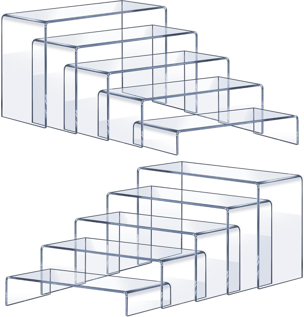 OVNTHYK Acrylic Risers 10 Pcs (2 Sets) Large Display Risers, Clear Perfume Organizer Stands for Figures, Jewelry, Decorations, Cupcakes & Dessert Table Display