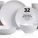 Stone Lain Lauren Modern Stoneware 32-piece Round Dinnerware Set, Plates and Bowls Set, Dish set for 8, Off White