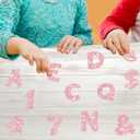 Colarr 216 Pcs Glitter Bulletin Board Letters for Classroom Number Alphabet Punctuation Symbol Cutout 4'' Die-Cut Poster Letter with Adhesive Dot School Party Holiday Decor Display(Light Pink)