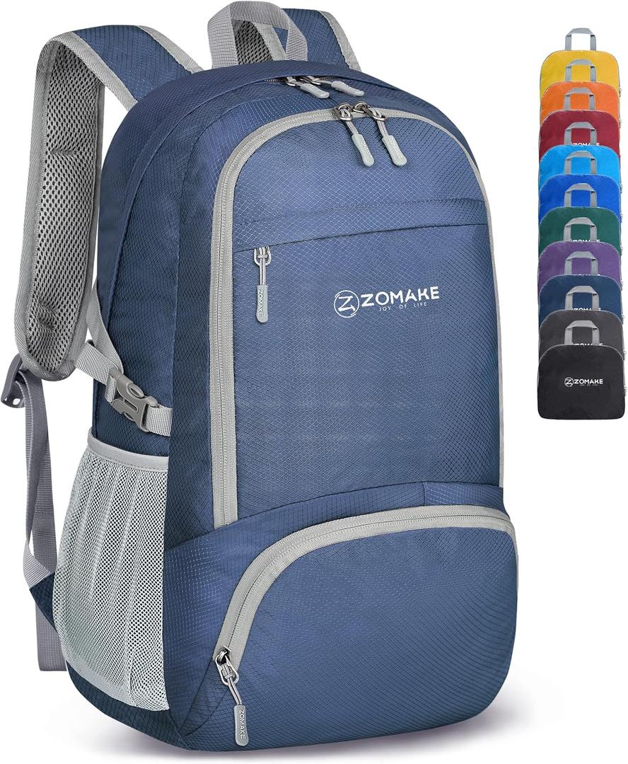 ZOMAKE Lightweight Packable Backpack 30L, Foldable Hiking Backpacks Water Resistant Compact Folding Daypack for Travel(Navy Blue) (Medium, Navy Blue)