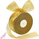 50 Yards Gold Glitter Ribbon 2 Inch, Sparkly Width Solid Fabric Ribbon for Gift Wrapping, Crafts, Holiday Wedding Birthday Party Decoration Flower Bouquet, 2 Inch Metallic Gold Ribbon Roll