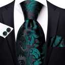 Dubulle Mens Paisley Striped Tie Woven Necktie for Men and Handkerchief Cufflinks Set Wedding Formal Business