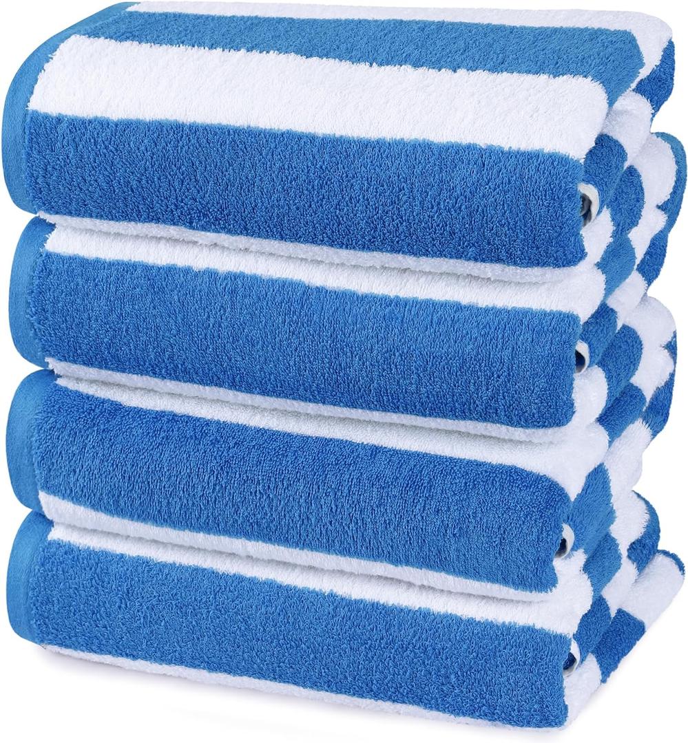 Utopia Towels 4 Pack Cabana Stripe Beach Towel, 30 by 60 Inches, Oversized 100% Ring Spun Cotton Pool Towels, Highly Absorbent Quick Dry Bath Towels for Bathroom, and Swim, Blue (30X60 Inch - 4 Pack, Blue)