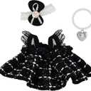 Elegant Black-and-White Dress for 15cm/17cm Dolls - Strap Gown with Heart Pearl Necklace & Bow Headband/Fashion Doll Clothes Set, Accessories for Girl Doll/Perfect for Collectors, Gifts