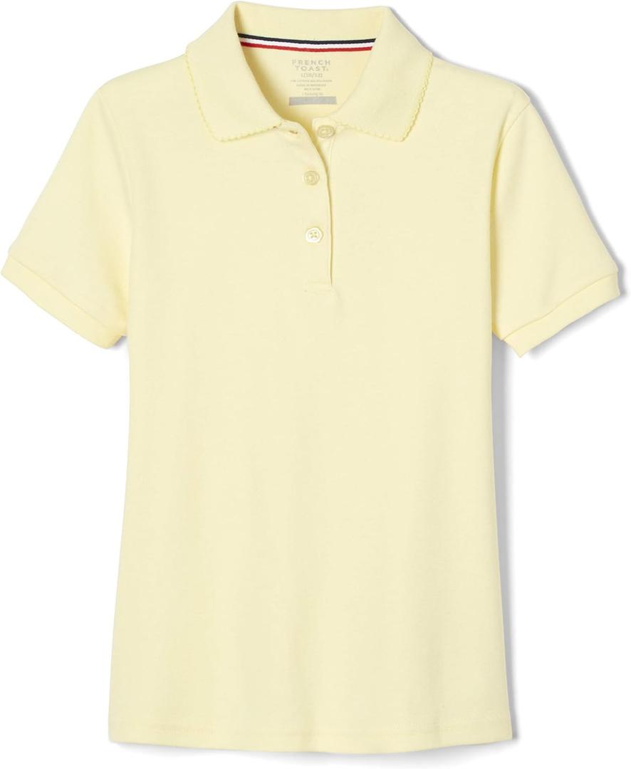 French Toast Girls' Short Sleeve Picot Collar Polo School Uniform Shirt (Standard and Plus) (Yellow, XL)