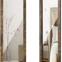 ikkle Wooden Full Length Door Mirror 48" x 14" Wall Mirror Hanging for Bedroom Living Room, Rustic Frame